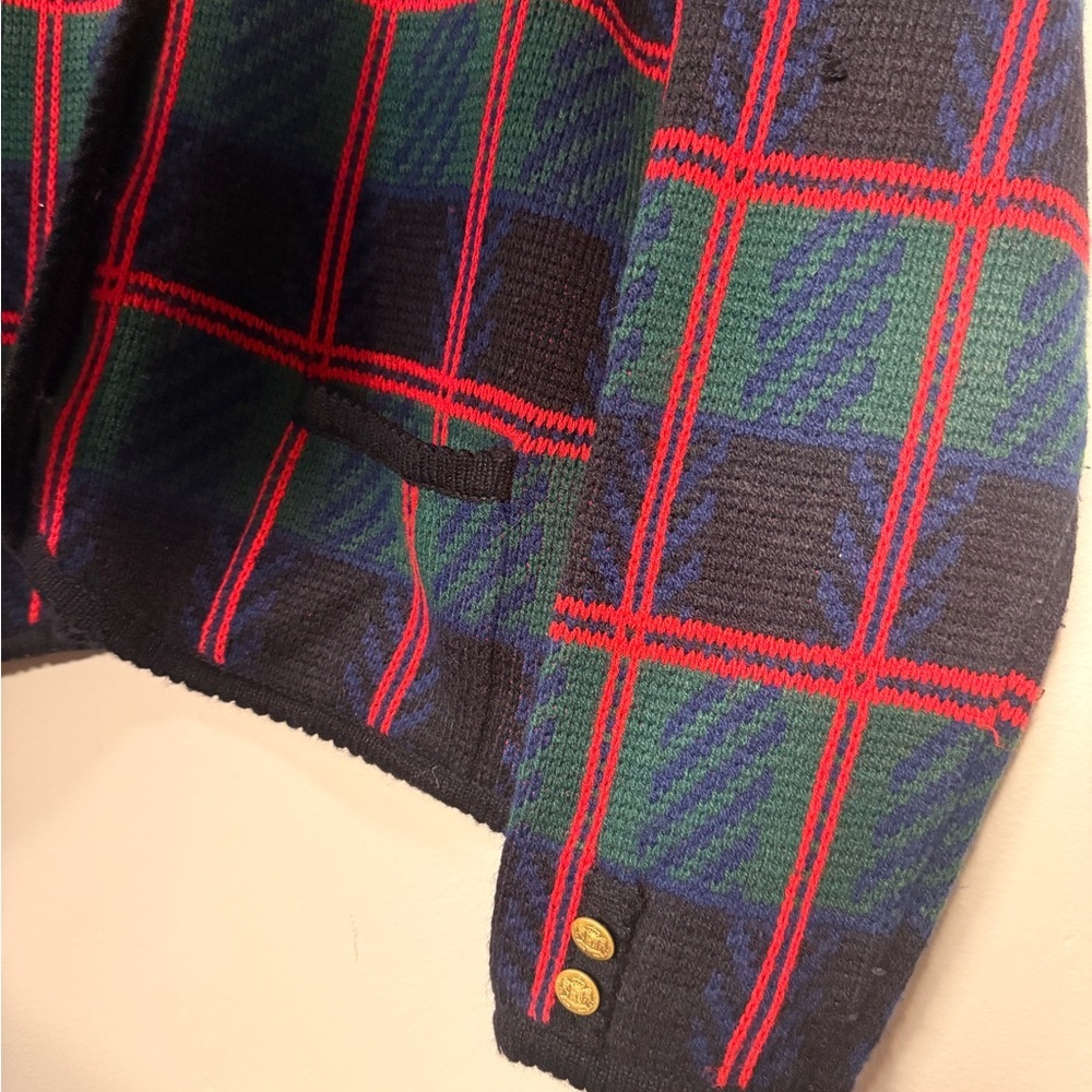 Vintage Tally-Ho Plaid Cardigan XL 90s Preppy Gold Button Sweater - Picture 5 of 6